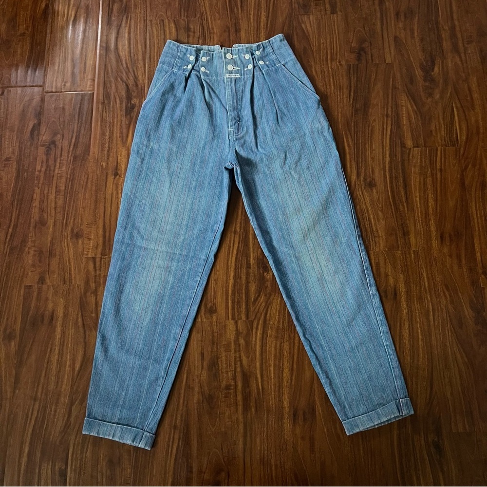 Vintage 80s Brittania High Waisted Adjustable Pleated Pinstripe Jeans